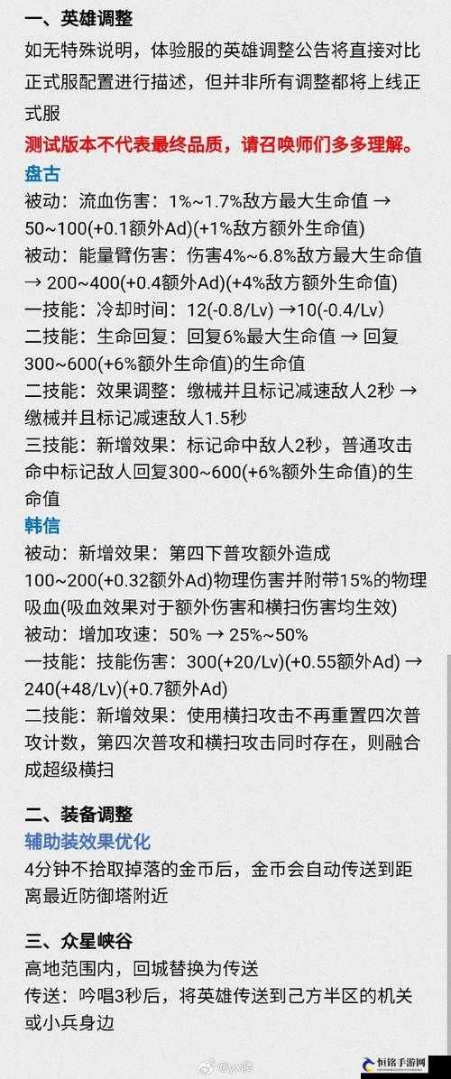 王者荣耀体验服 4 月 25 日停机更新详情